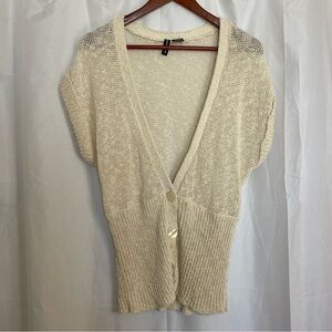 JASON MAXWELL Women’s Cream Short Sleeve V Neck Knit Cardigan Sweater Size Large